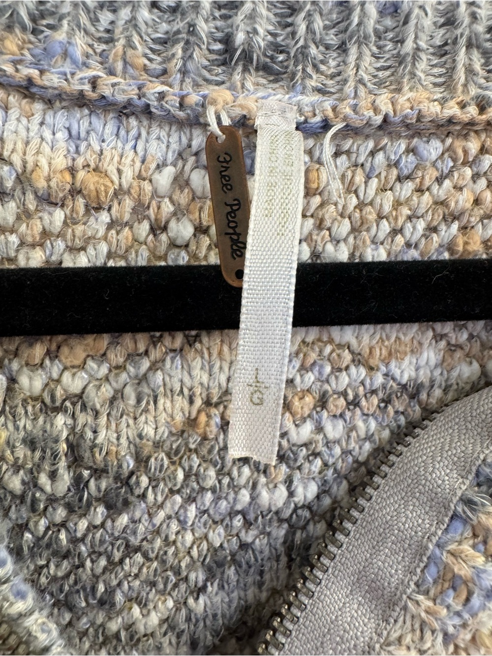 Free People Cropped Zip-Front Knit Cardigan in Gray, Cream & Light Blue - Picture 2 of 5